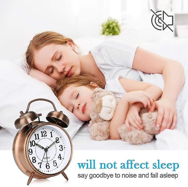 Dual Bell Morning Alarm Clock, Silent Retro Alarm Clock Bedside Clock With Night Light For Sleeping Office