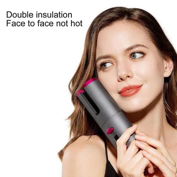 Curling Iron Lcd Display Usb Rechargeable Portable Cordless Automatic Hair Curler Styling Tools For Salon Pink