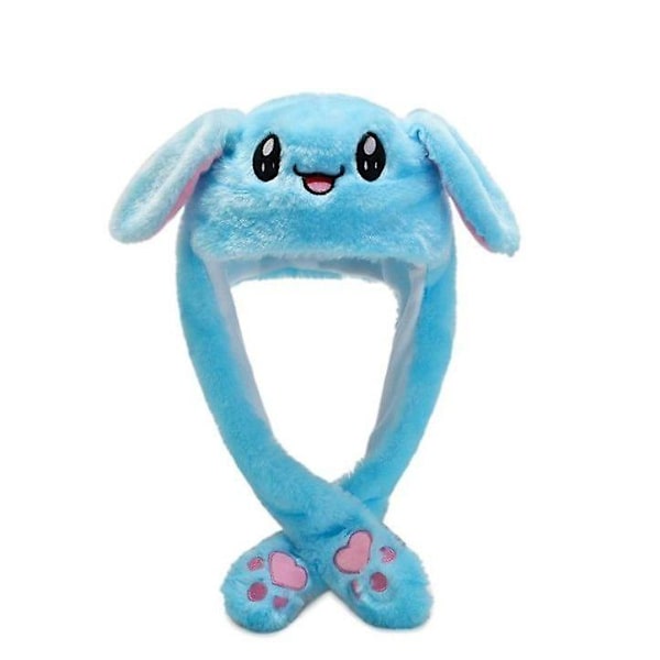 Rabbit Hat Ear Moving Jumping Hat Funny Bunny Plush Hat Cap Blue