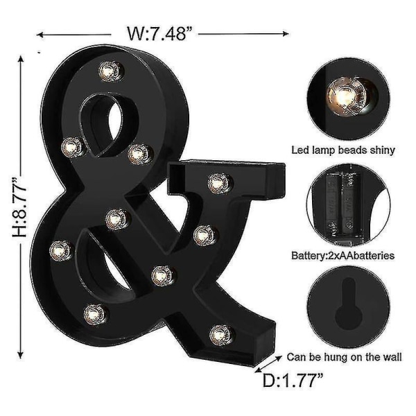 Nylig Designet LED Bokstavlys 26 Alfabet Svarte Dekorative Markiselamper For Bryllupsfest U