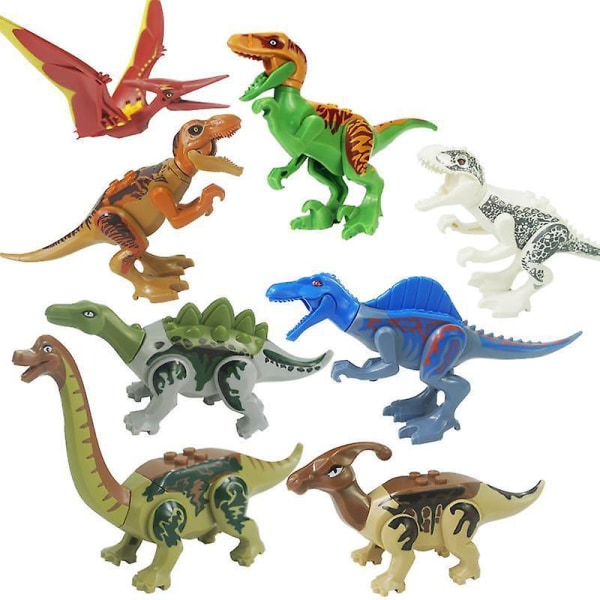 Jurassic Dinosaur World Brachiosaurus Stegosaurus Velociraptor Assembled Toys 8pcs