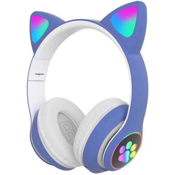 Bluetooth 5.0 Children Cat Ear Led Glowing Wireless Headset Noise Reduction Headset Blue