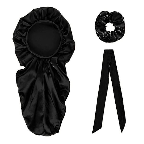 1 Set Sleeping Cap Adjustable Anti-static Fake Stain Wide Application Sleeping Hat For Women Black