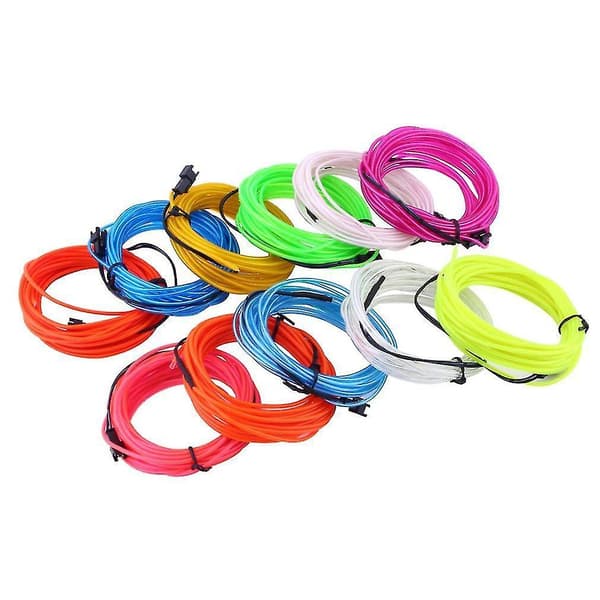 Fleksibel EL Wire Neon Lys 3 Meter For Dansefest Bil Dekor Med Kontroller