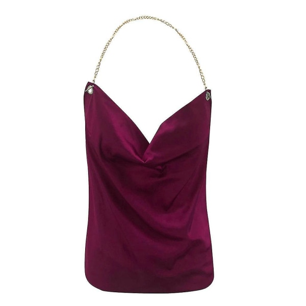 Ermeløs V-hals Sommer Topp Bluse Tanktopper for Kvinner Red XL