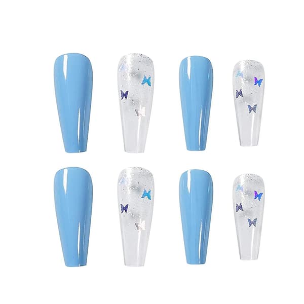 24 Pcs Press On Nails Fake Nails Blue Clear