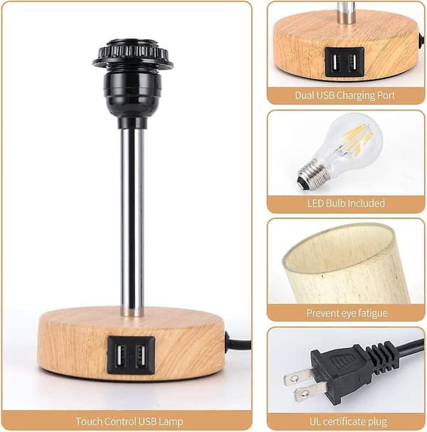 Bedside Lamp With Usb Port Touch Control Table Lamp For Bedroom Wood