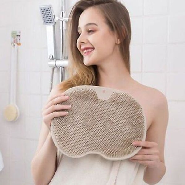 Silicone Shower Foot Scrubber Back Brush Massager Clean Bathroom Non Slip Bath,  Back Scrubber brown