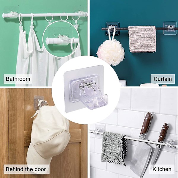 Curtain Rod Bracket No Drilling, 8 Pcs Adhesive Curtain Rod Hooks