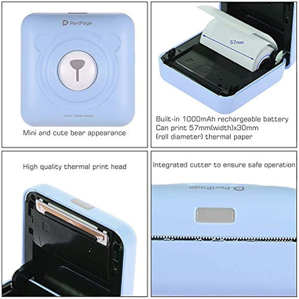 Bærbar Smart Fotoprinter til iOS & Android Telefon Blue