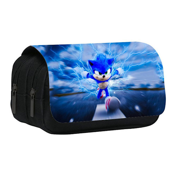 Sonic The Hedgehog Dobbelt Lynlås Drenge Piger Stor Penalhus Blyant Taske Studenter Skoleartikler Taske C