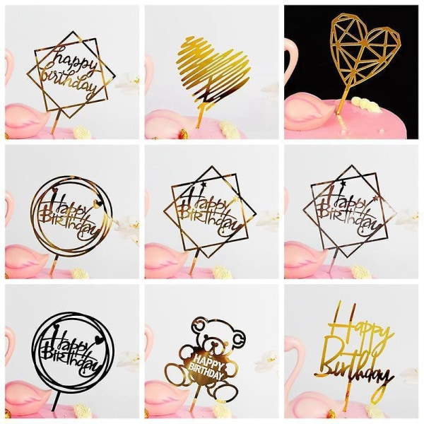 10pcs Happy Birthday Cake Topper Gold Silver Acrylic Cake Topper Birthday Party Supplies Cake Decorations Baby Shower Wholesale 24