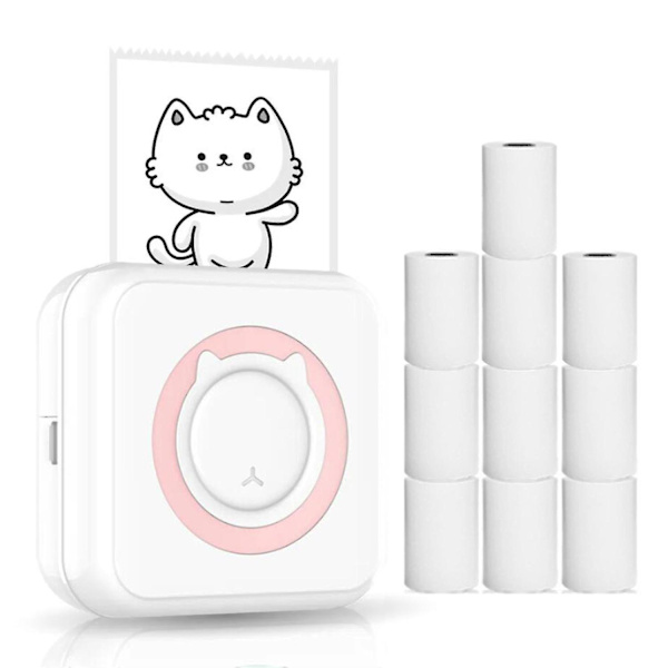 Mini Wireless Multifunctional Thermal Photo Printer With 10 Paper Rolls Portable Pink