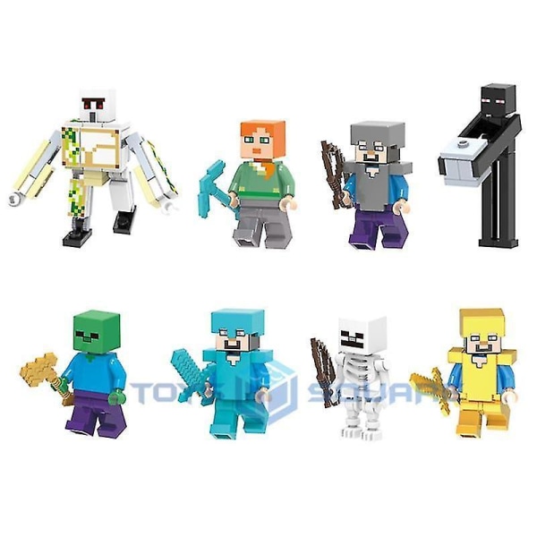 Herobrine Ghast Wither Steve Med Mine Verden Actionfigurer Model Byggeklodser Sæt Gaver Legetøj Til Børn E set