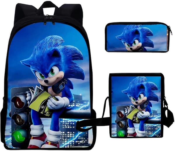 Sonic Backpack Shoulder Bag Pencil Case Outdoor School Backpack 3pcs Set 3-three