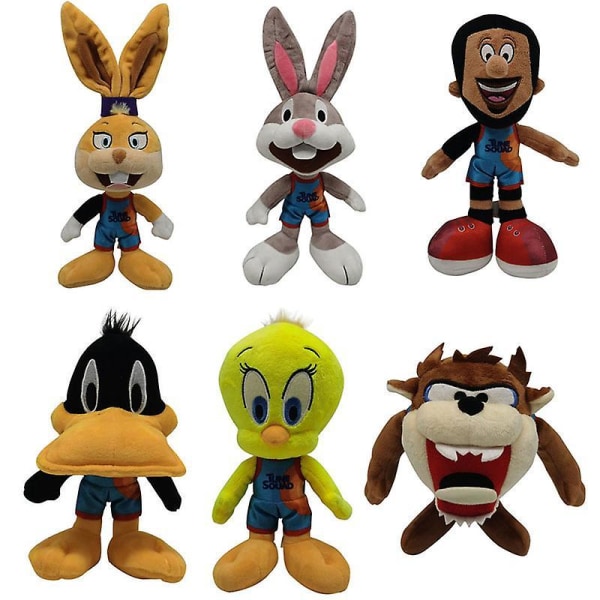 6pcs/lot 20-30cm Space Jam 2 A New Legacy James Plush Toys Cartoon Movie Plushes Animal Dolls Stuffed Peluche Toys For Kids Gift