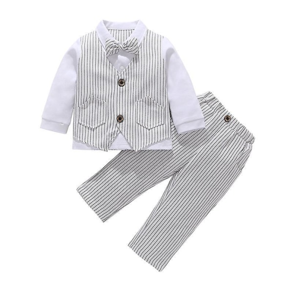 Baby Formal Gentleman Outfit With Bow Tie Spring&autumn Baby Boy Clothes Set Birthday Supply Black 90