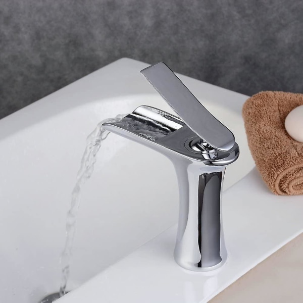 Waterfall Basin Sink Mixer Tap Modern Chrome Bathroom Lever Faucet Short