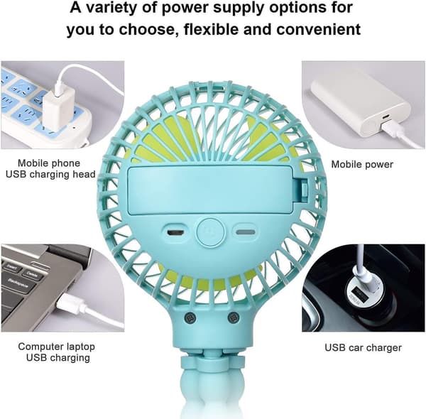 Mini Handheld Baby Stroller Fan Rechargeable Octopus Cooling Stand Fan Blue