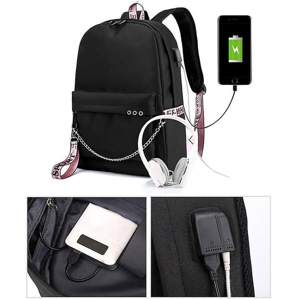 Tiktok Backpack Iron Chain Youth Leisure Large School Bag black