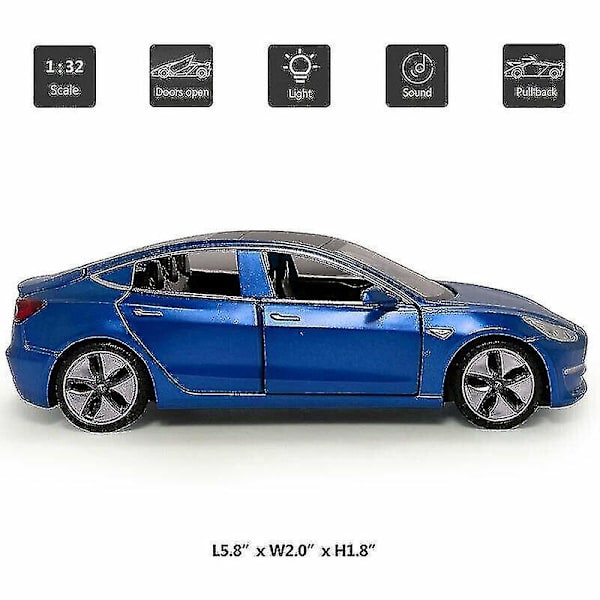 1:32 Tesla Model3 Legeringsmodel Med Lyslydeffekt Træk Tilbage Bilmodel blue