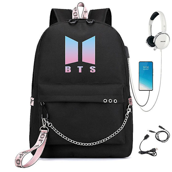 Bts Reppu Söpö USB-lataus Koululaukku Style1