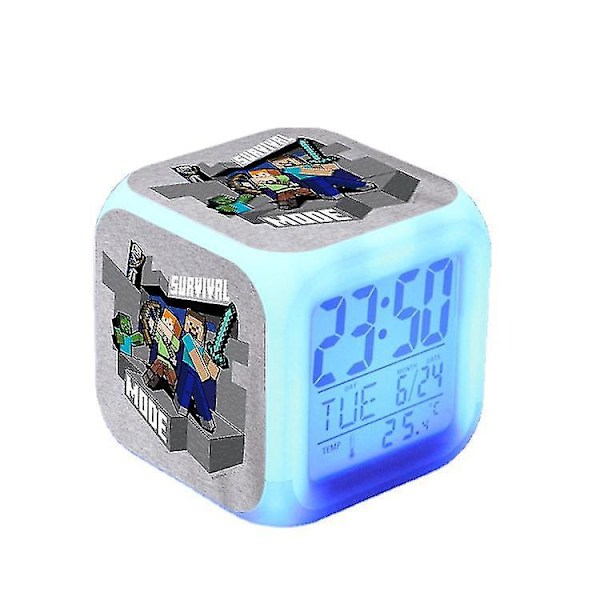 Minecraft Spil Omgivende Farverig Firkantet Natlampe Sengelampe Vækkeur Fødselsdagsgave Stil A