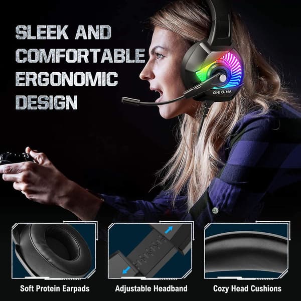 Stereo PC Gaming Headset med Støyreduserende Mikrofon for PS4 PS5 Xbox Series K6