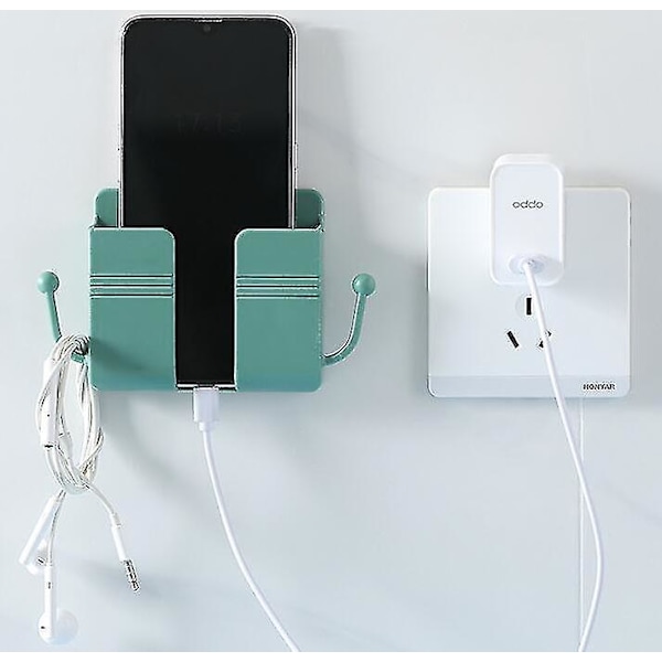 2pcs Wall Mounted Mobile Phone Holder Charging Stand Rack Shelf Self Adhesive Mounts Green