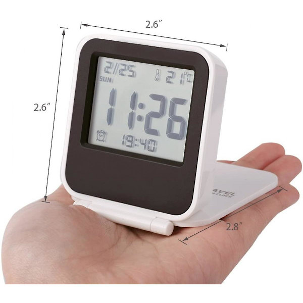 Small Digital Travel Alarm Clocks,battery Operated Mini Travel Clock With Backlights,portable Folding Mini Pocket Calendar Temperature Clock (white)