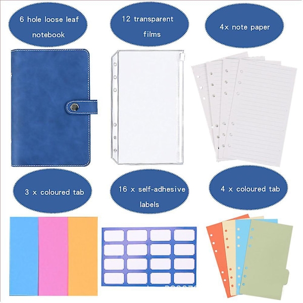 Pu Leather Notebook Binder Refillable 6 Ring Binder For A6 Filler Paper Blue