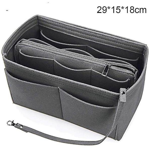 Pung Organizer Indsats Filt Taske Med Lynlås Håndtaske Tote Formgiver Multi Lommer Store Opbevaringsposer Gray 2