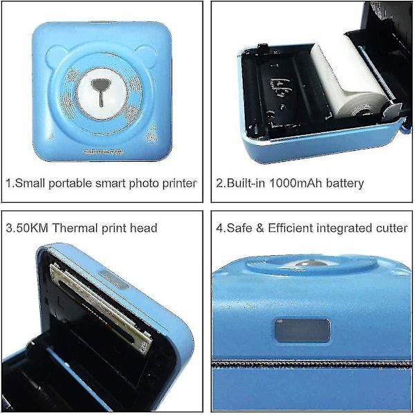 Mini Smart Termisk Printer, Egnet Til Alle Smartphones, Memo Label Printer, Bluetooth Label Printer Med 6 Ruller Printerpapir (blå)