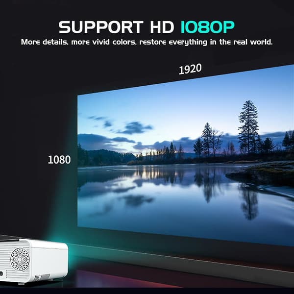 Wifi Projektor, 1080p 3d Bluetooth Mini Android 6.0 LCD Projektor Hjemmebiograf White UK Plug