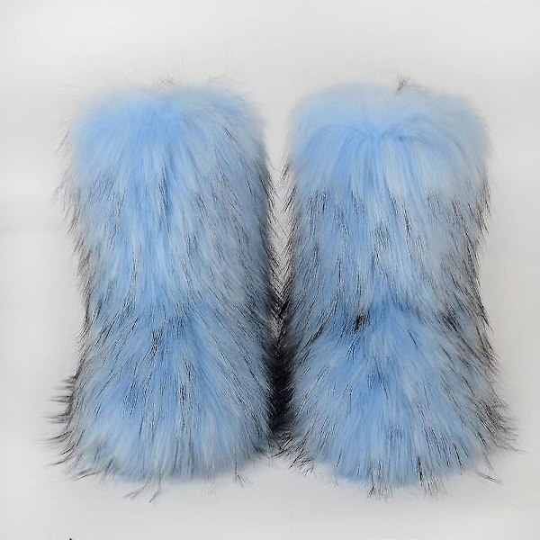Varme, søde, pelsforede læderstøvler til kvinder - vinterstøvler blue Size 44