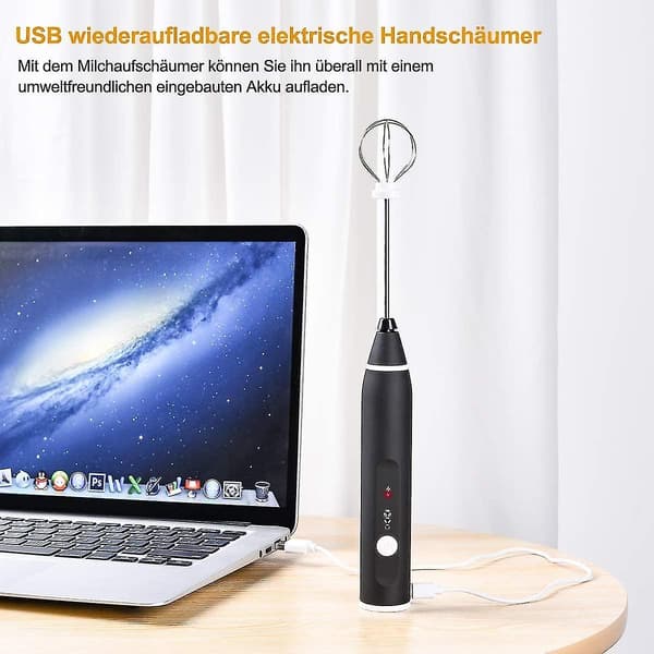 Elektrisk mælkeskummer med dobbelt piskeris, USB genopladelig mælkeskummer