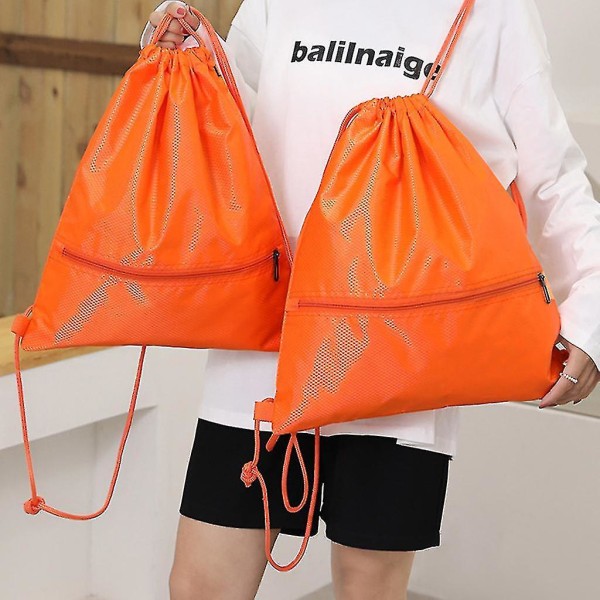 Unisex Drawstring Bag Sports Gym Daypack Swimming School Backpack Beach Travel Shopping Pack Orange Large Large