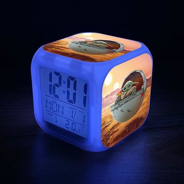 Baby Yoda Colorful Alarm Clock Cartoon Cute Digital Clock Led Color Alarm Clock