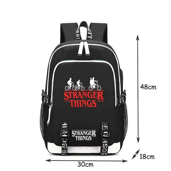 Stranger Things Barn Gutter Stor Kapasitet Skolesekk USB Lader Ryggsekk