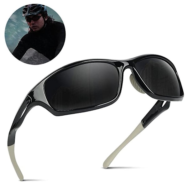 Polarisoidut urheiluaurinkolasit, jotka sopivat miehille ja naisille pyöräilyyn, juoksuun, autoiluun ja kalastukseen. Särkymätön kehys UV-suojalla Bright black frame gray piece