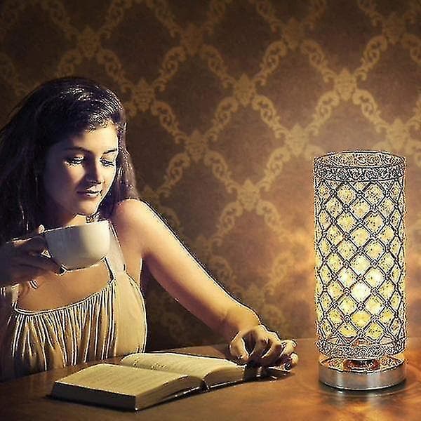 Natlamper Ambient Belysning Moderne Krystal Bordlampe Sølv Sengelampe Skrivebordslampe