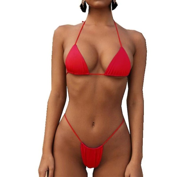 Women Two Piece Swimsuit Sexy Swimwear Halter String Triangle Bikini S RED M