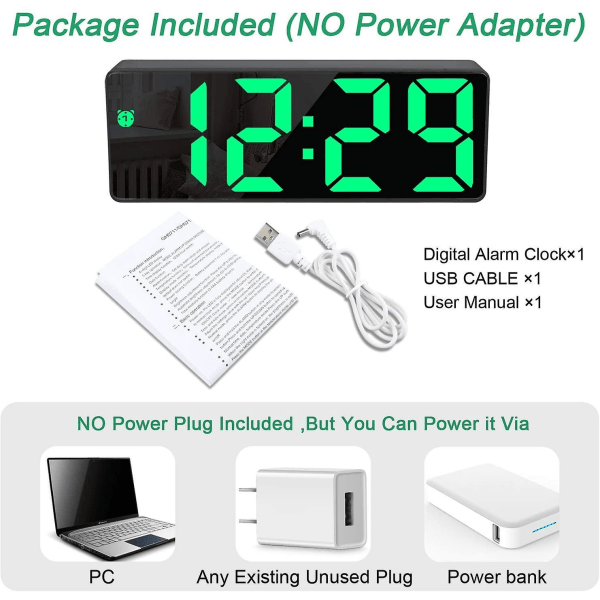 Digital Alarm Clock, Large Led Display, Mirror Surface Clock  And Brightness Adjustable Usb Charging Connection Alarm Clock For Bedroom, Offices