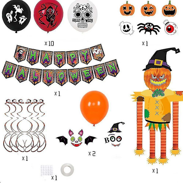 Halloween-juhlatarvikkeet setti B Banneri Ilmapallot Jousijalka Kurpitsa Juhlat Z51838