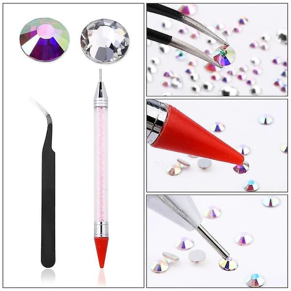 2000pcs Multi-sized Crystal Ab Rhinestones With Pick Up Tweezer And Rhinestones Picking Pen