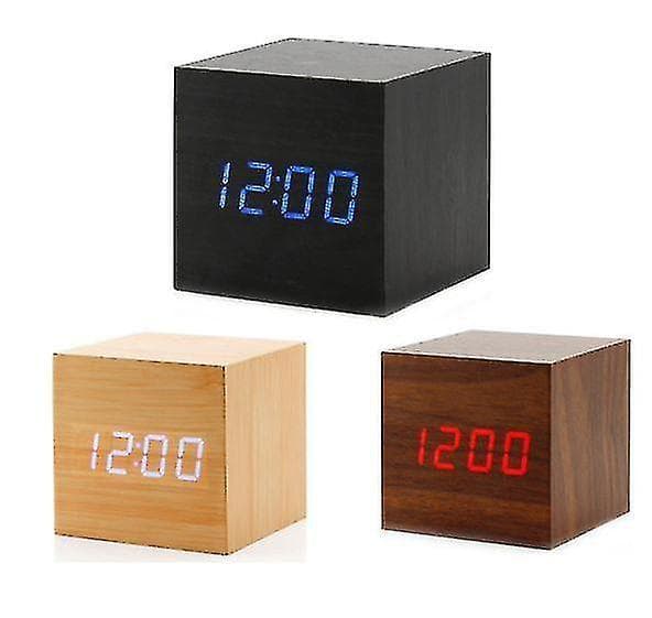 Gingko Cube Led Click Clock Alarm Clock With Sound Activation (time, Date & Temperature) Various Colours A10 Black and white
