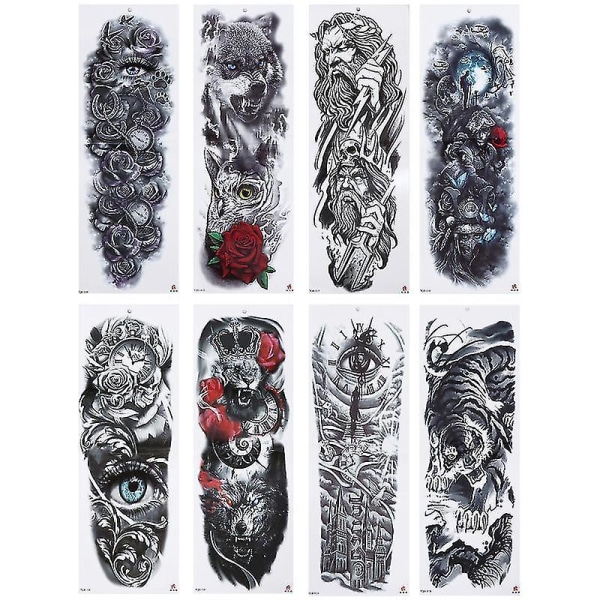 8pcs Arm Tattoos Sticker Waterproof Halloween Temporary Decals Temp Tattoos