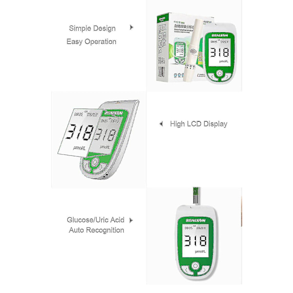 3-in-1 Monitoiminen Verensokerimittari Kotikäyttöön 50 Blood Sugar Test Strips