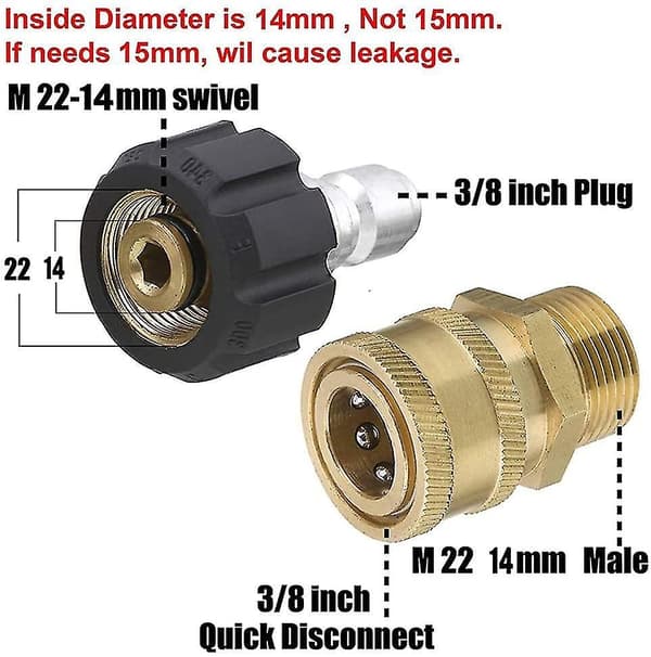 Pressure Washer Coupler Adapter, Quick Connect Fitting Kit, 3/8 To M22