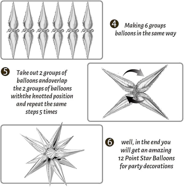12 Point Star Balloons-50 Pcs Explosion Star Foil Balloons,starburst C Silver